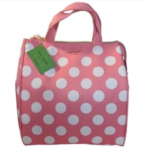 Kate Spade NWT New York Pink & White Polkadot Small Tote Insulated Lunch Bag